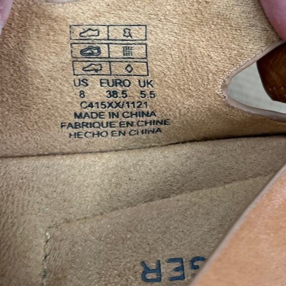 Kelsi Dagger Brooklyn Stacked Wedge Platform Sandals Sz 8 Leather Slip On Buckle - Picture 8 of 10